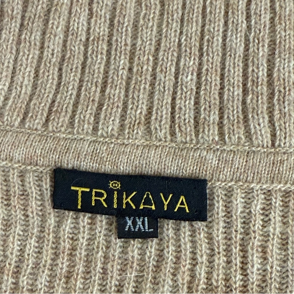 Beige Ribbed Half Zip Collared Sweater XXL | Cozy Fall Winter Knit Pullover - Picture 7 of 10